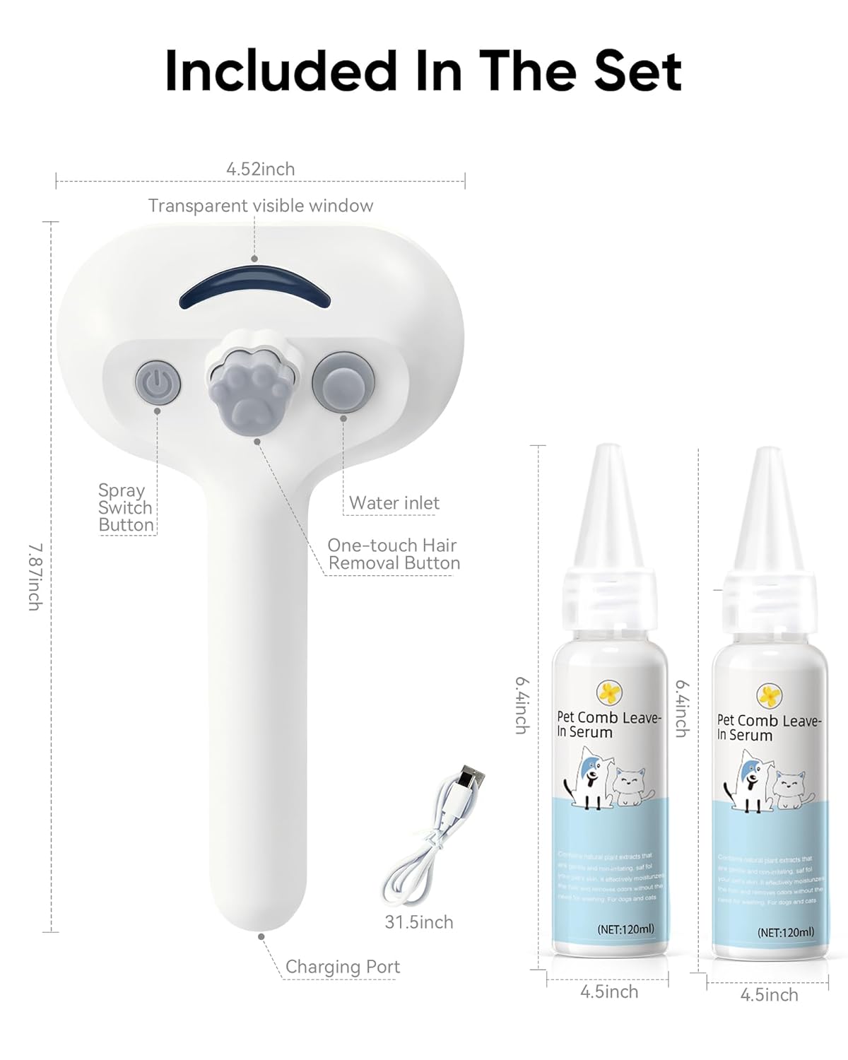 Pet Steam Brush Dog Cat 2026 New Grooming Comb for Shedding, Floating Hair, Smooth & Detangling, Gentle Cool Mist Softens Hair Reduces Static Helps Pets Who Dislike Bathing,Includes Waterless Shampoo