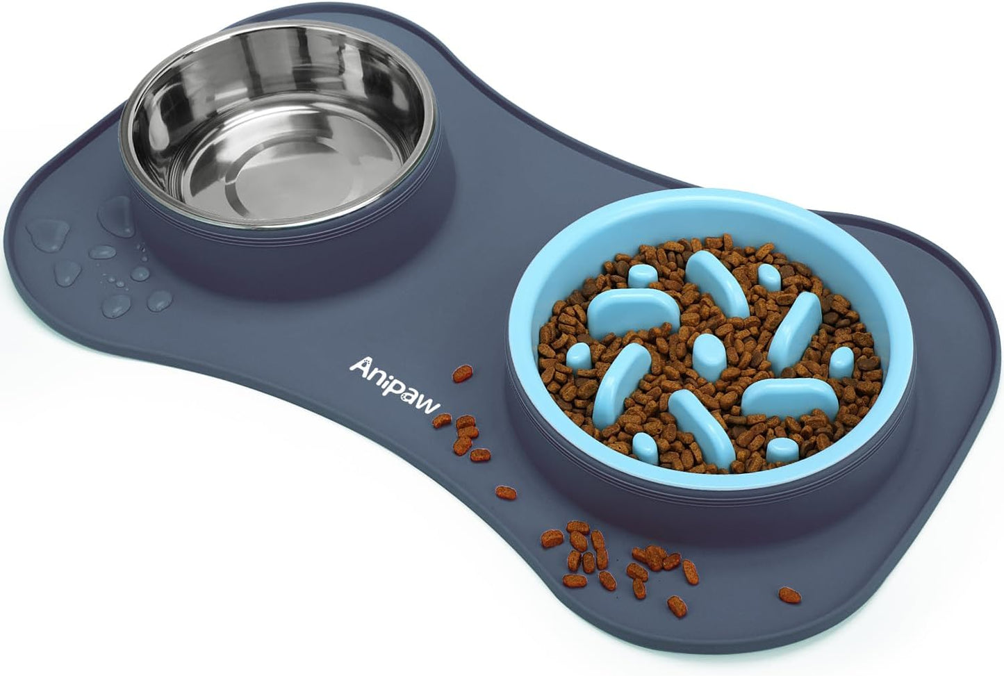 Anipaw Slow Feeder Dog Bowls 3 in 1 Stainless Steel Food and Water Bowls with Non-Spill and Skid Silicone Mat to Slow Down Eating for Large Medium Small Breed Size Dogs and Cats