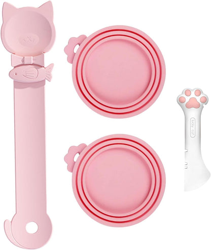 Cat Spoons for Wet Food Pet Can Lid Cover, Silicone Multi-Function Cute Paw Shape Opener Spatula Cat Food Spoon Cat Food Can Lid (Mixing colors)