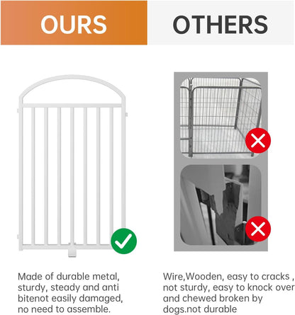 SNUOWU 4 Panels Full Matel Freestanding Dog Gates with Door, 96"Extra Wide 32"Tall Free Standing Dog Pet Gate for Indoor & Outdoor. Foldable Pet Fences for Doorways, House, Stairs, Porch, Deck, Yard