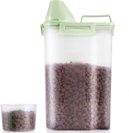 SenseYo 2.5lb Pet Food Storage Container with Measuring Cup, 3L Cat Food Storage Container Dog Food Storage BPA Free for Small Dog, Cat, Bird (Pink)