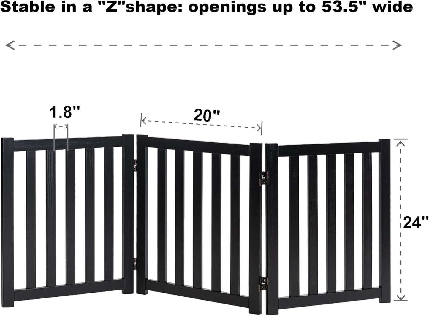 LZRS 2-Panel Wooden Free Standing Foldable Dog Gate Indoor – Solid Hardwood 24" High, Step-Over Safety Pet Gate for Doorways, Stairs & Small Spaces - Indoor Use, White