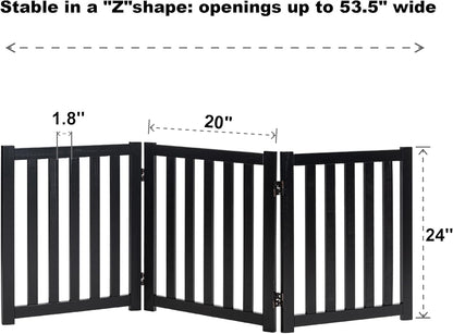 LZRS 2-Panel Wooden Free Standing Foldable Dog Gate Indoor – Solid Hardwood 24" High, Step-Over Safety Pet Gate for Doorways, Stairs & Small Spaces - Indoor Use, White