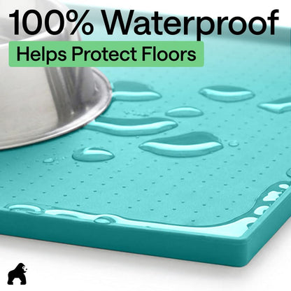 GORILLA GRIP 100% Waterproof Raised Edge BPA Free Silicone Pet Feeding Mat, Dog Cat Food Mats Contain Spills Protects Floors, Placemats for Cats and Dogs Water Bowl, 18.5x11.5, Gray
