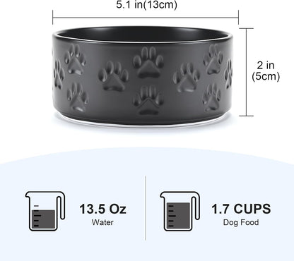 SPUNKYJUNKY Elevated Dog Bowls Ceramic, 6.1'' Dogs and Cat Food Water Bowls Raised with Non-Slip Bamboo Stand for Medium Sized Breed Microwave Dishwasher Safe - 28.7 OZ,Beige