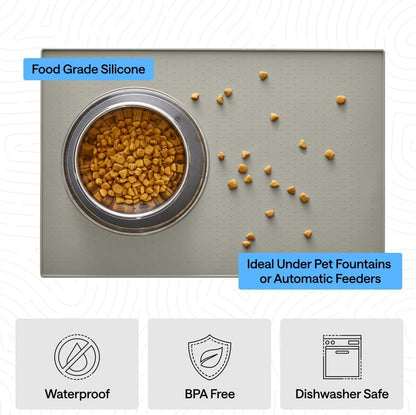 GORILLA GRIP 100% Waterproof Raised Edge BPA Free Silicone Pet Feeding Mat, Dog Cat Food Mats Contain Spills Protects Floors, Placemats for Cats and Dogs Water Bowl, 18.5x11.5, Gray