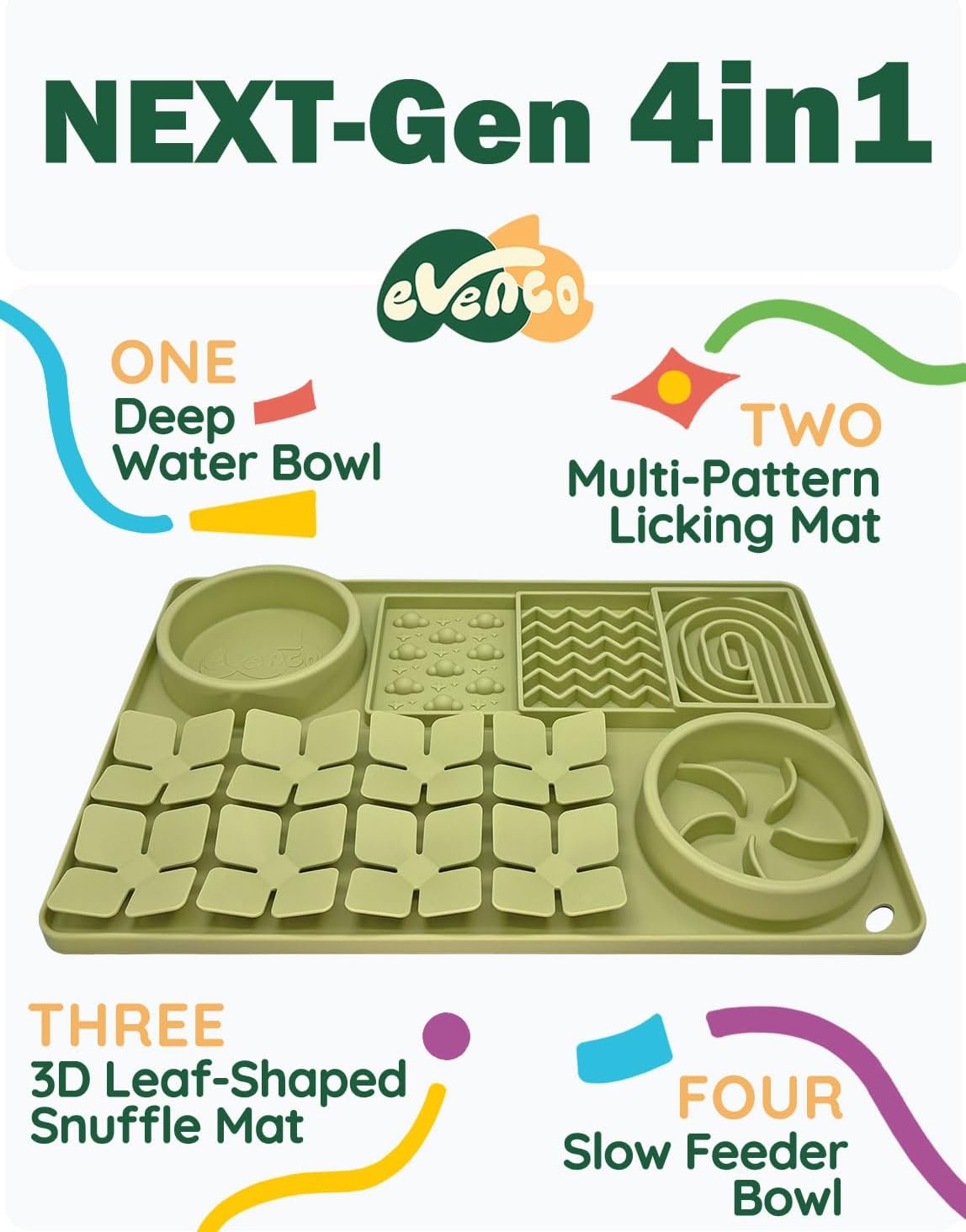 Slow Feeder Bowl, Silicone Lick Mat with Suction Cups for Dog Cat, Snuffle Mat for Pet Smell Training, Puzzle Toys for Bored Puppy, Interactive Sniff Mat for Slow Eating and Keep Busy, Green