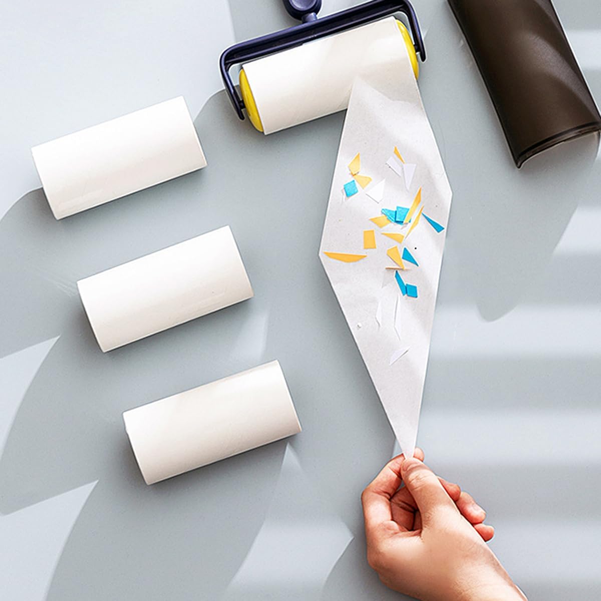 Flat Sticky Lint Roller for Couch Desk Chair Dog/Cat Bed Balliard Table Lint Roller for Pet Hair Lint Remover T Shape Handle with 4 Refill Rolls (Navy Black)