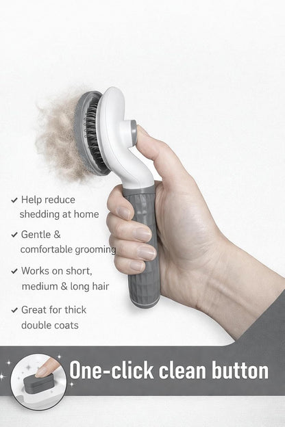 Self Cleaning Slicker Brush for Dogs & Cats – Deshedding Grooming Tool with One Click Hair Removal – Gentle for Sensitive Skin