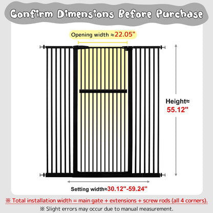 Lumizone Extra Tall Cat Gate 61.02" High Pressure Mounted Extra Wide 30.12"-34.05" (17Sizes) 1.37" Gap No Drilling Auto-Close Tall Pet Gate for Dogs (Black, 30.12"-34.05" W)