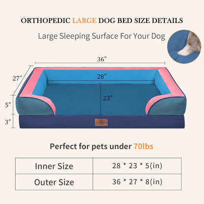 Comfort Expression Orthopedic Dog Bed for Extra Large Dogs 42x30 Inch, Waterproof Egg Crate Foam XL Pet Bed with Removable Bolsters, Dog Couch with Washable Cover & Non-Slip Bottom, Grey - Colors A