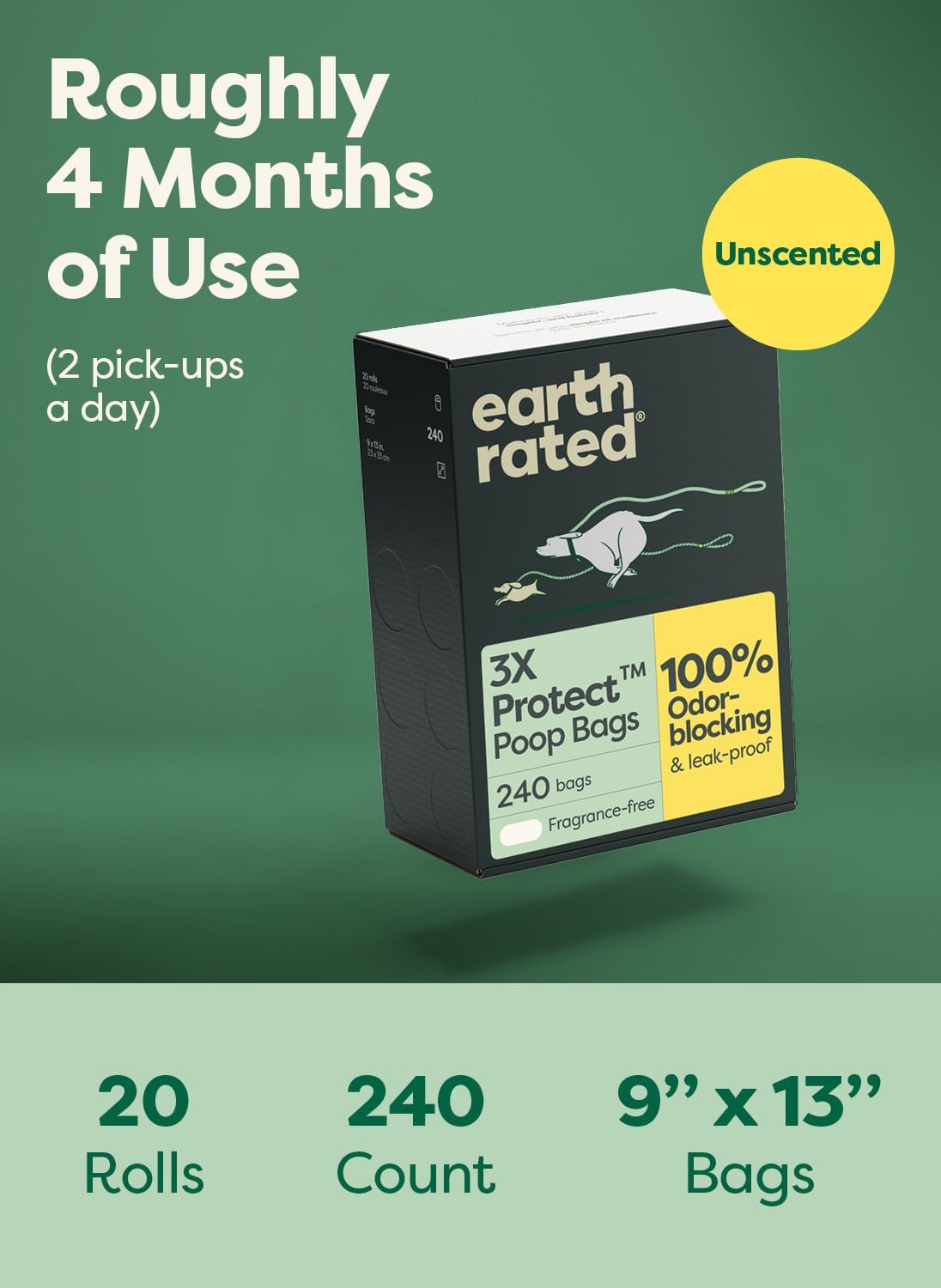 Earth Rated Dog Poop Bags Value Pack, Leak-Proof and Extra-Thick Pet Waste Bag for Big and Small Dogs, Refill Rolls, Unscented, 600 Count