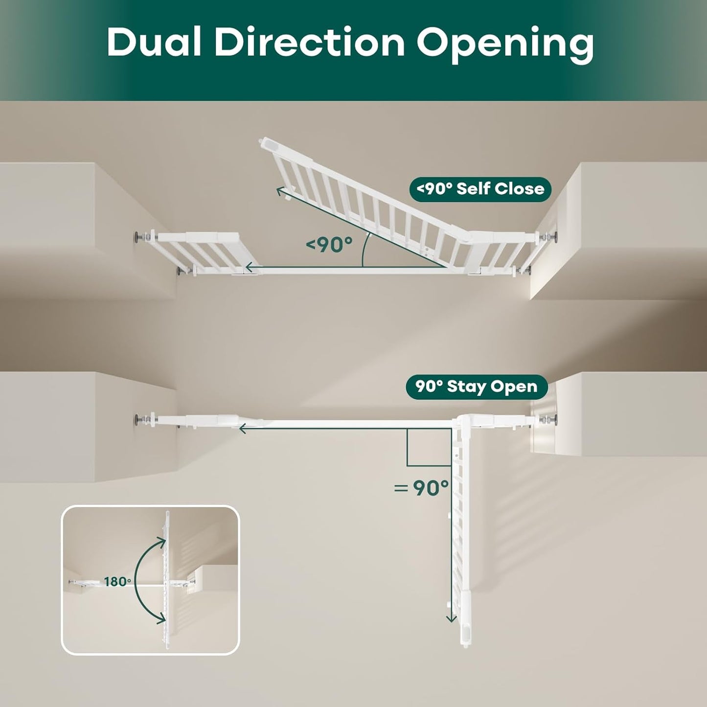 Ostutry 53in Extra Tall Cat Gate for Doorway, 29.5-40.6in Wide Auto Close Pet Gate with Cat Door, Climb Proof Dog Gate No Drilling Pressure Mounted, White
