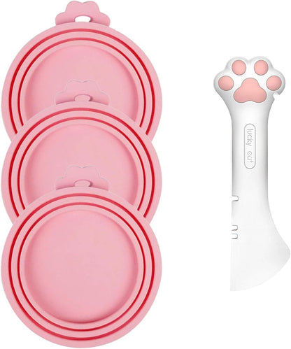 Cat Spoons for Wet Food Pet Can Lid Cover, Silicone Multi-Function Cute Paw Shape Opener Spatula Cat Food Spoon Cat Food Can Lid (Mixing colors)