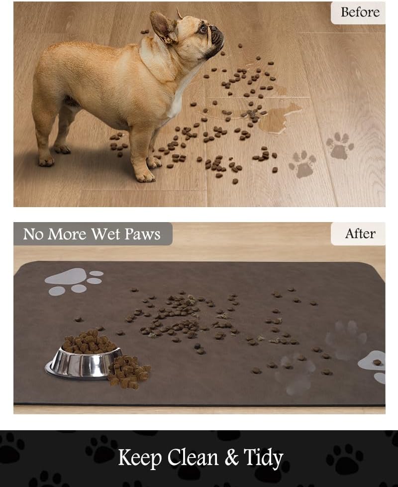 PADOOR Pet Feeding Mat-Absorbent Dog Mat for Food and Water Bowl-No Stains Easy Clean Dog Food Mat-Quick Dry Water Dispenser-Puppy Supplies Accessories