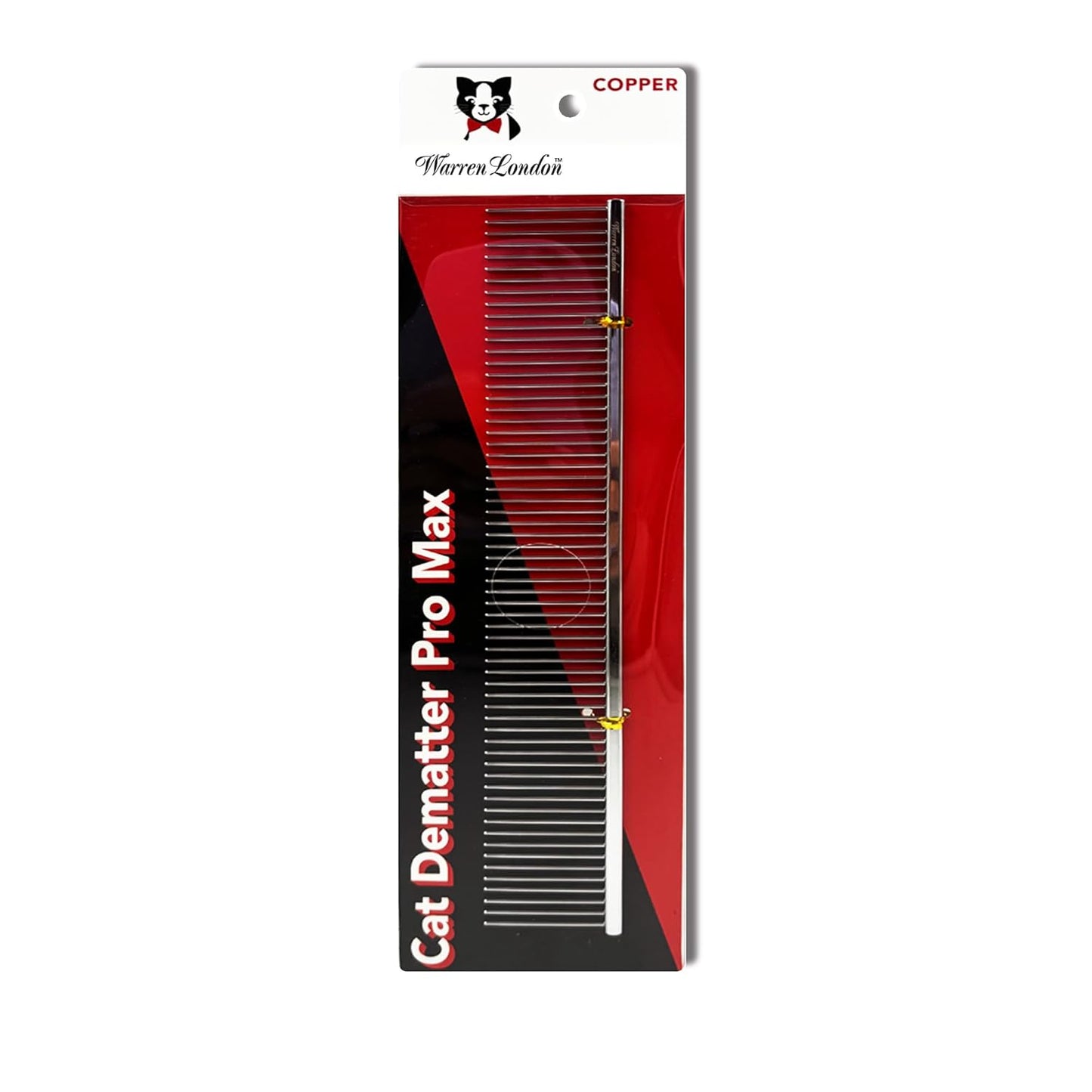 Warren London Cool Cat Greyhound Style Comb – 7.5" Professional Copper Cat Grooming Comb with Fine & Coarse Teeth, Rounded Pins for Detangling/Sensitive Skin, Deshedding & Dematting