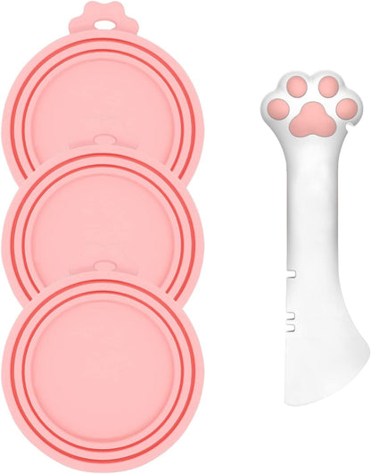 Pet Can Opener & 3 Pcs Cat Food Can Lids | Universal BPA Free Silicone Covers & Multi-Function Wet Food Spoon for Cat and Dog Food(Dark Blue)
