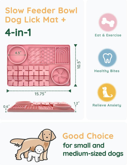 Slow Feeder Bowl, Silicone Lick Mat with Suction Cups for Dog Cat, Snuffle Mat for Pet Smell Training, Puzzle Toys for Bored Puppy, Interactive Sniff Mat for Slow Eating and Keep Busy, Green