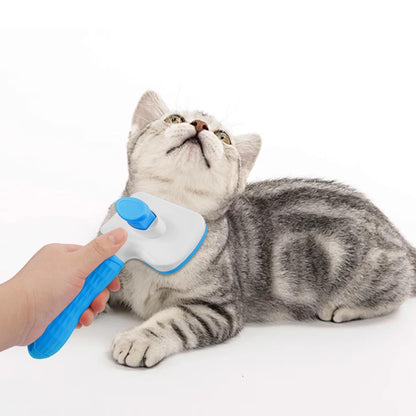 Dog & Cat Brush, Self Cleaning Slicker Brush for Pets, Upgraded Dog Brush for Shedding Massaging and Grooming, Removes Loose Undercoat & Portable Comb for Long Short Haired Dogs(Blue)