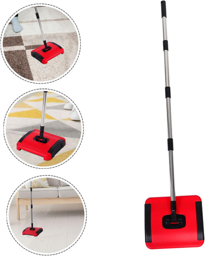 1Set Adjustable Height Manual Carpet Sweeper with Rotating Brush Rolls for Pet Hair and Dust Removal Versatile Push Broom Vacuum Cleaner for Carpets Rugs Hard Floors and Tiles