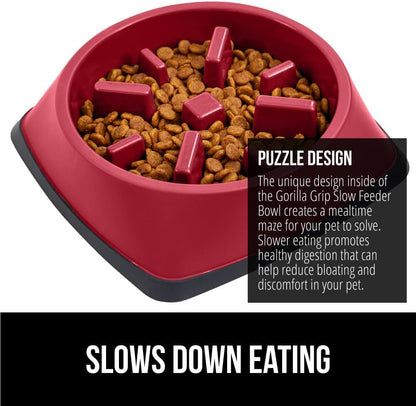 GORILLA GRIP® Patented BPA Free Slow Feeder Dog Bowls, Interactive Puzzle Toy for Dogs and Cats Food Training Enrichment, Keeps Pets Busy and Prevents Puppy Overeating, Small Breeds, 1 Cup, Gray