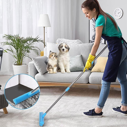 Rubber Broom and Pet Hair Removal Brush Set for Carpet, Fur Remover Broom with Squeegee for Wooden Floor, Detailing Lint Remover Brush for Pet Dog Cat Hair Car Interior
