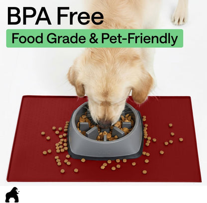 GORILLA GRIP 100% Waterproof Raised Edge BPA Free Silicone Pet Feeding Mat, Dog Cat Food Mats Contain Spills Protects Floors, Placemats for Cats and Dogs Water Bowl, 18.5x11.5, Gray