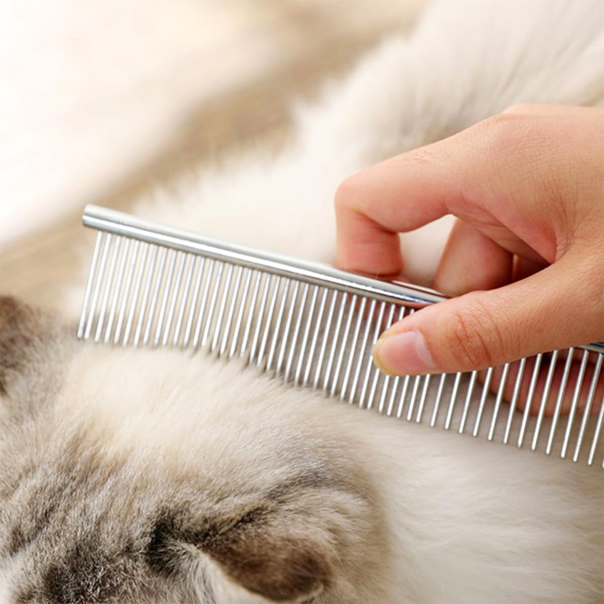 4 PCS Stainless-Steel Comb Dog Combs for Knots, Mats & Loose Hair Removal - Effective Dematting Tool, Comfortable, Lightweight, Portable & Safe for Dogs, Cats & Pets