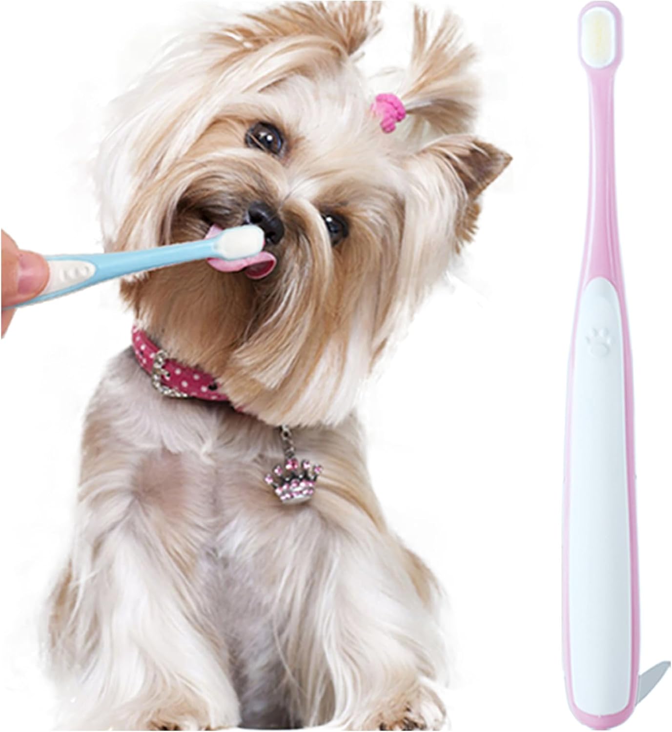 Small Dog Toothbrush, Cat & Puppy Tooth Brushing Kit, Ultra Soft & Mini Head Teeth Brush for Kitten & Tiny Pet, Doggy Toothbrushes Deep Dental Cleaning, 2 PCS - Pink Color