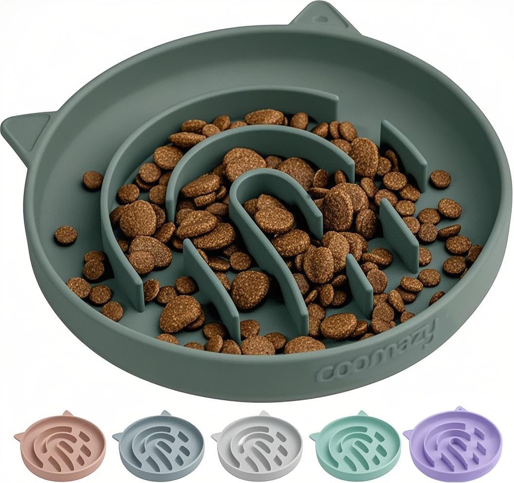Coomazy Large Silicone Slow Feeder Dog Bowls, Interactive Puzzle Toy for Pets Food Training, Keeps Dogs Busy, Prevents Puppy Overeating (Dark Green, Large: 3.2Cup)
