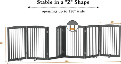 PUPETPO Freestanding Dog Gate with Door, Pet Gate for Stairs, 80 inch Wide Pet Barrier Indoor, Dog Fences Indoor, Support Feet Included, 4 Panels, 24" Tall, Dark Brown