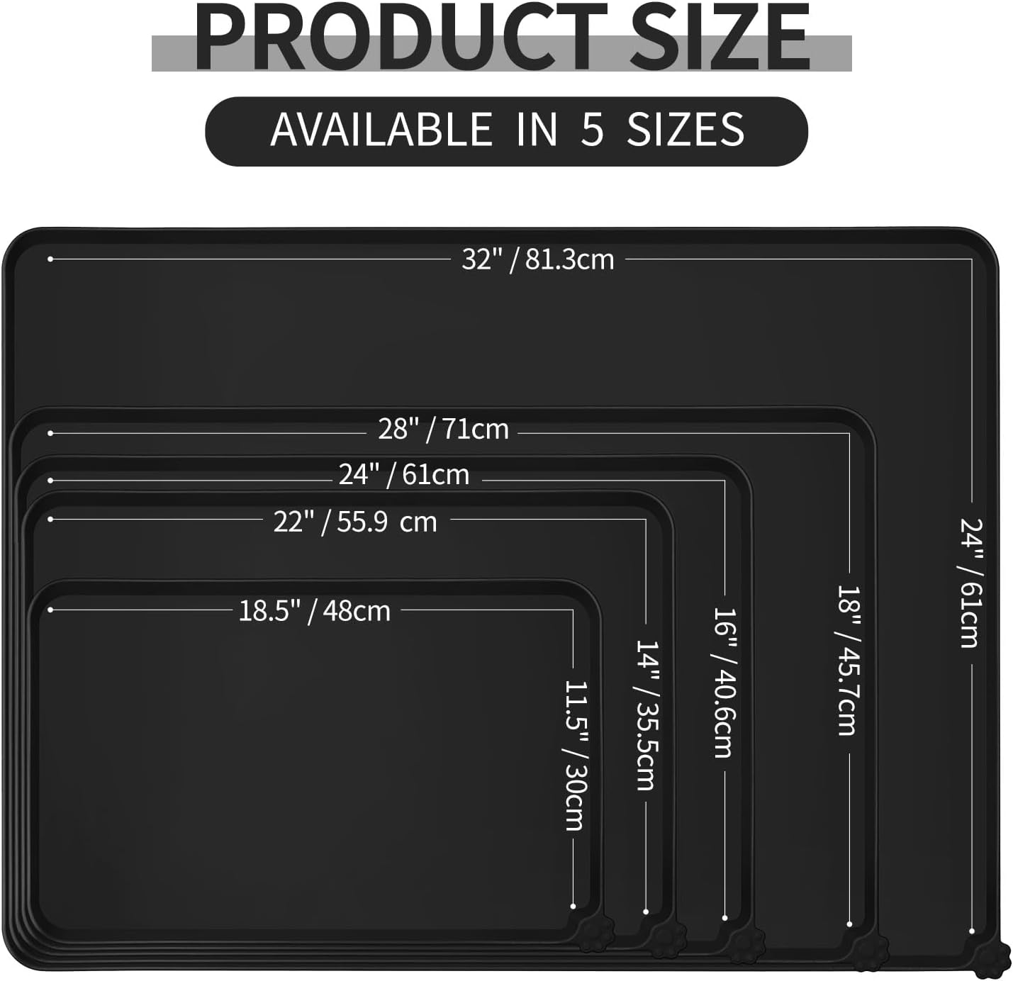 Reopet Waterproof Pet Feeding Mat, Non-Slip Silicone Placemats for Dog Cat Food and Water Bowl, High Raised Edges to Prevent Spills and Protect Floors