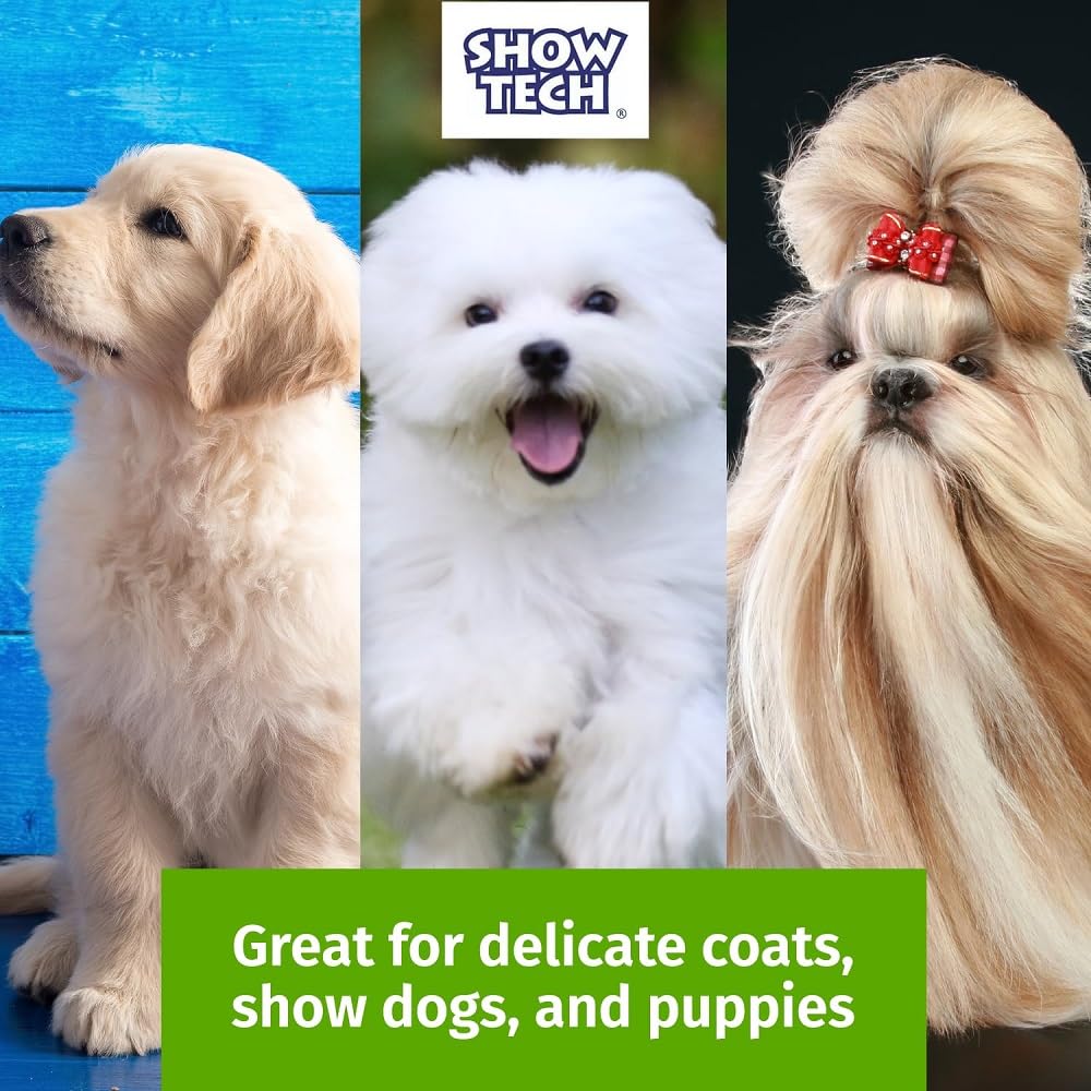 Show Tech Tuffer Than Tangles Slicker Brush for Dog Grooming with Long, Soft Pins, Medium Size, Perfect for Doodle Breeds, Angled Pins for Dematting, Remove Undercoat, Comfort Grip Handle