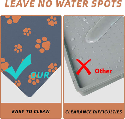 18"×30" Dog Food Mat-Absorbent Dog Mat for Food and Water, No Stains Quick Dry Cat Food Bowl Mat with Footprints for Messy Drinkers,Dark Grey