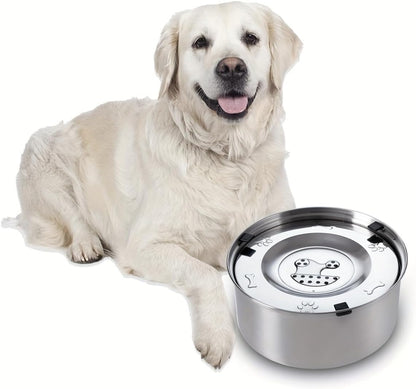 1pc 1L Dog Water Bowl,Stainless Steel Messy Anti-Drip Anti-Splash Slow Drinking Dog Water Feeder Dispenser for Dogs and Cats