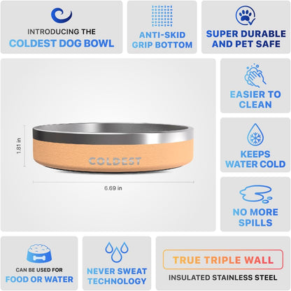 Coldest Dog Bowl - Anti Rust Metal, Non Slip, 3 Layers Insulated Stainless Steel Dog Bowls - Spill Proof & Heavy Duty - Water Bowl for Dogs, Cats & Pets, Dish Washer Safe (21 oz, Stealth Black)