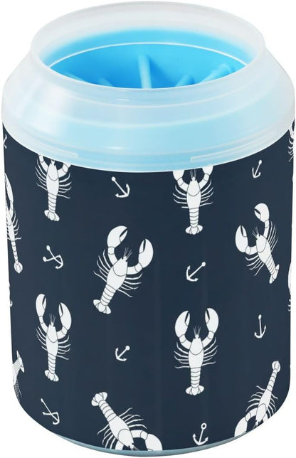 Lobsters Black Pattern Dog Paw Cleaner Cup with Soft Silicone Brush, Lightweight Small Portable Muddy Paw Washer for Dogs, Easy to Use Pet Foot Cleaner