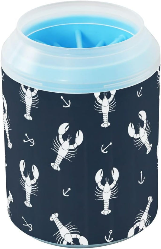 Lobsters Black Pattern Dog Paw Cleaner Cup with Soft Silicone Brush, Lightweight Small Portable Muddy Paw Washer for Dogs, Easy to Use Pet Foot Cleaner