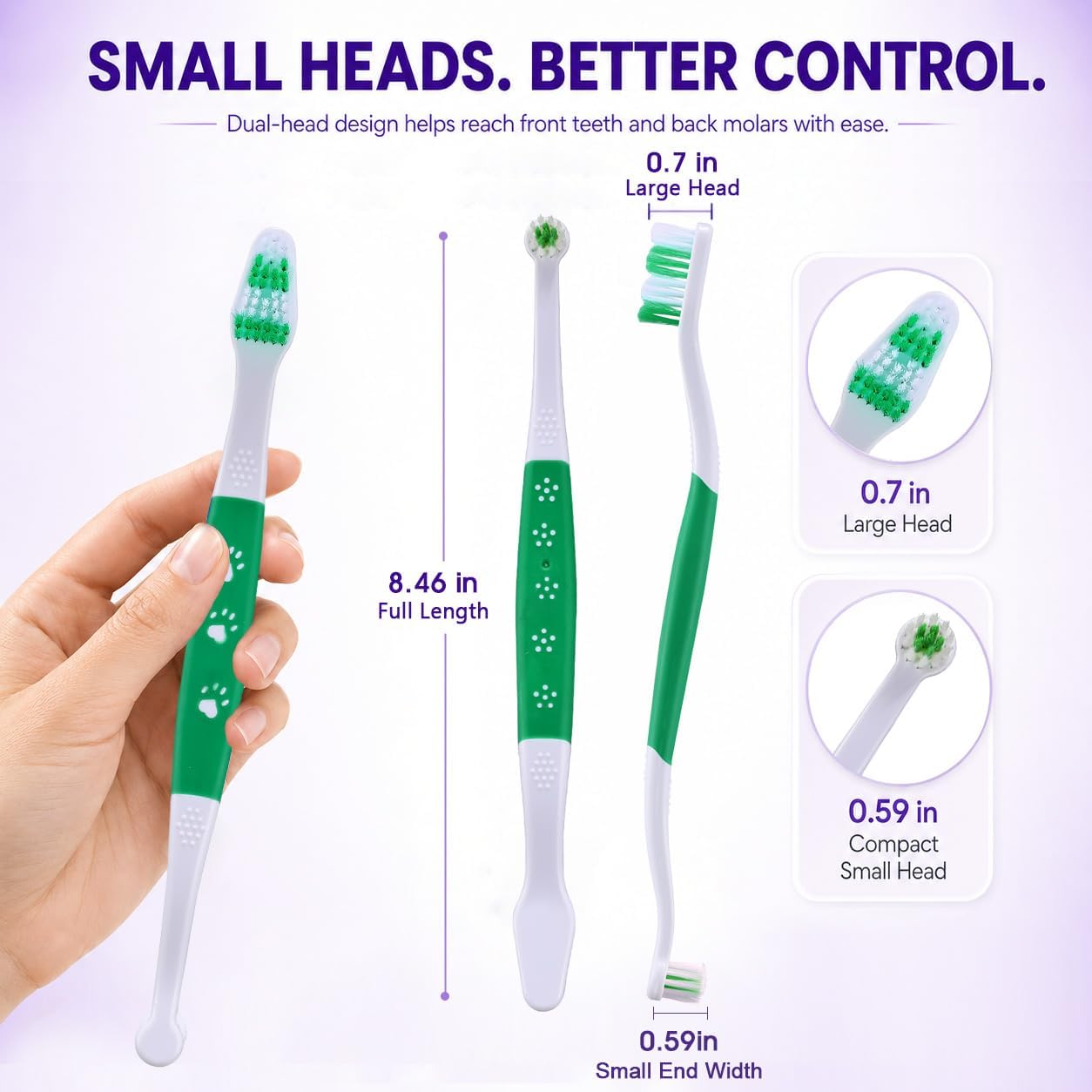 Dog Toothbrush – Newly Upgraded Dual-Head Design with 60° Wavy Bristles – Gently Surrounds Teeth for Deep Cleaning and Plaque Removal – Non-Slip Handle, Ideal for Daily Pet Dental Care (Pink, 1-Pack)