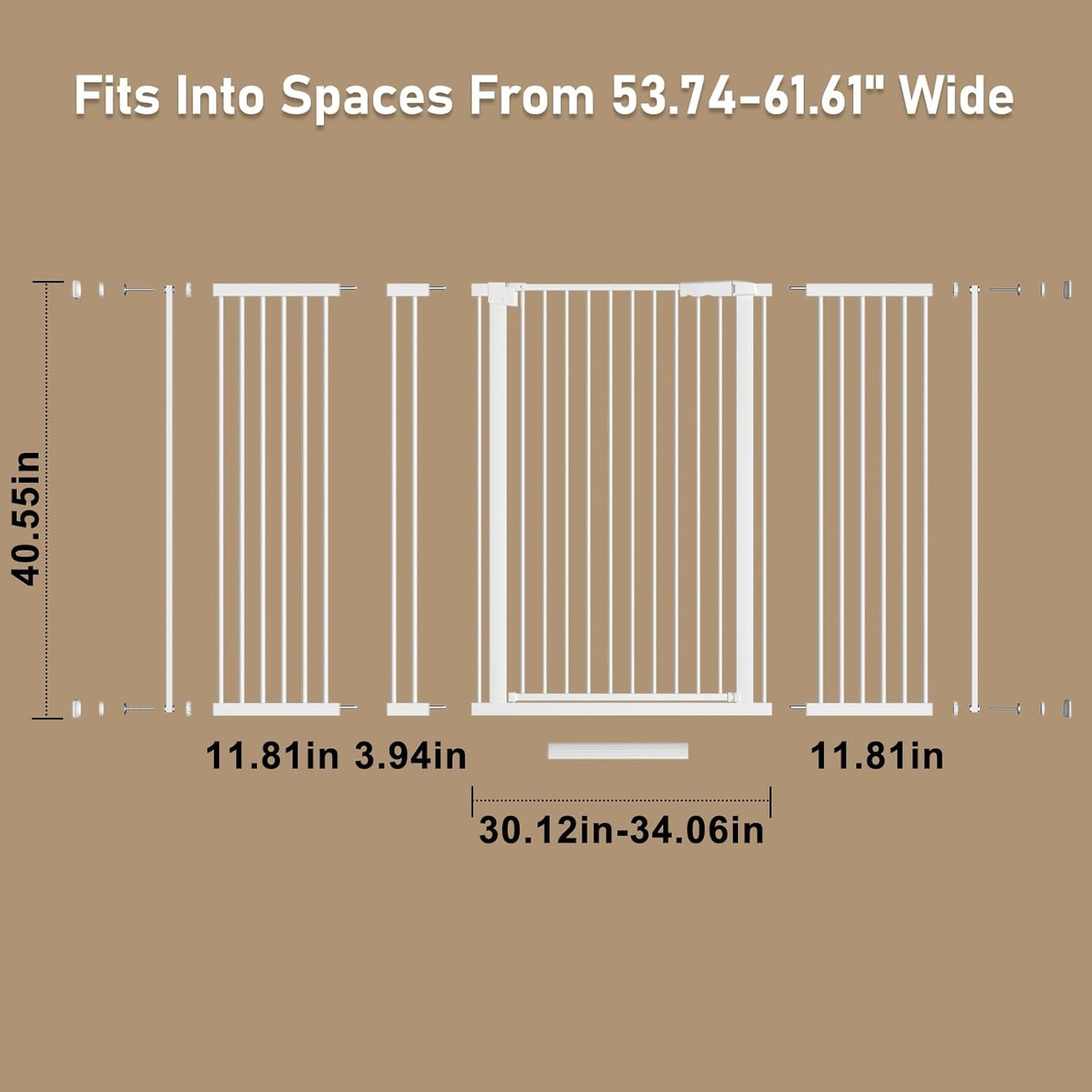 WAOWAO 40.55" Extra Tall 1.37" Ultra Narrow Spacing 53.74-61.61" Extra Wide Dogs Pets Baby Gate Safety Indoor Puppy Pressure Mounted Gate No Drill Black Metal for Stairs,Doorways,Kitchen,Hallway