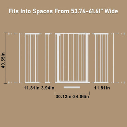 WAOWAO 40.55" Extra Tall 1.37" Ultra Narrow Spacing 53.74-61.61" Extra Wide Dogs Pets Baby Gate Safety Indoor Puppy Pressure Mounted Gate No Drill Black Metal for Stairs,Doorways,Kitchen,Hallway