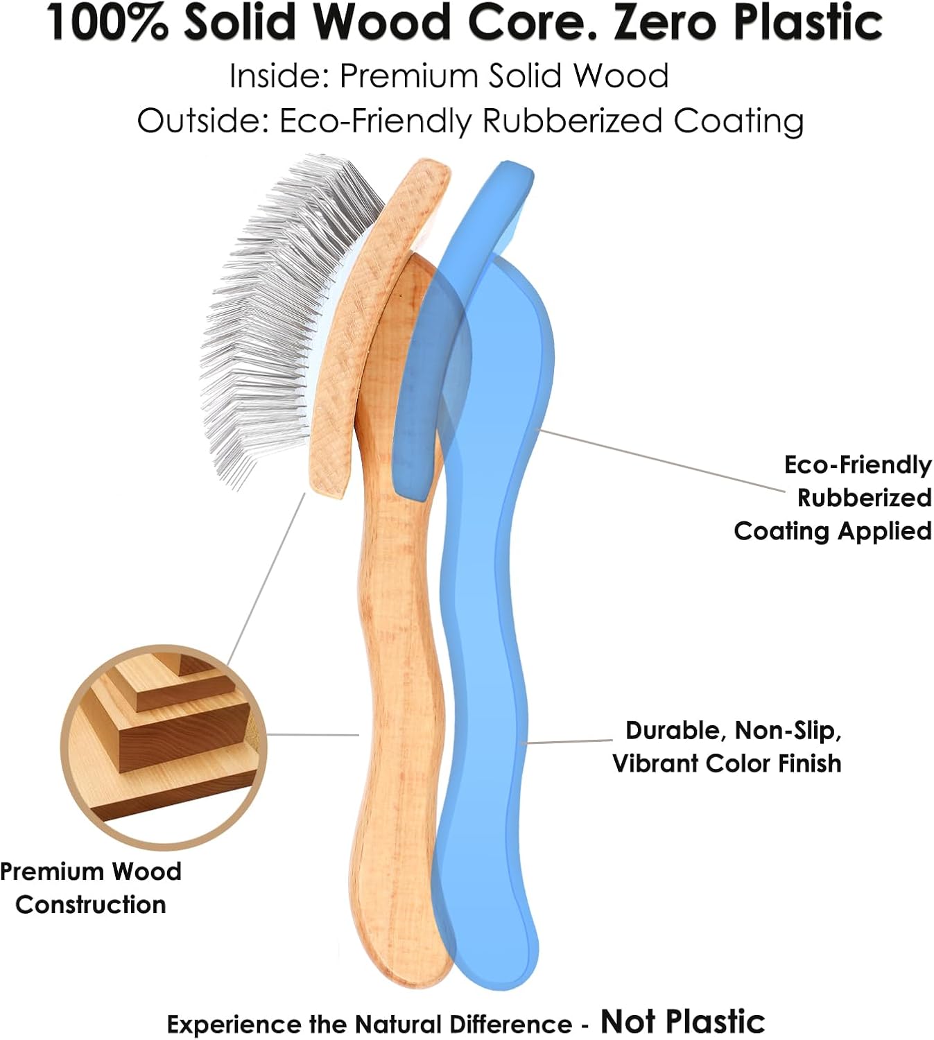 Slicker Brush for Doodles and Poodles - 2-Piece Solid Wood Dog Grooming Set with Extra Long Pin Dematting Tool and Metal Comb for Curly, Matted & Thick Hair, Purple