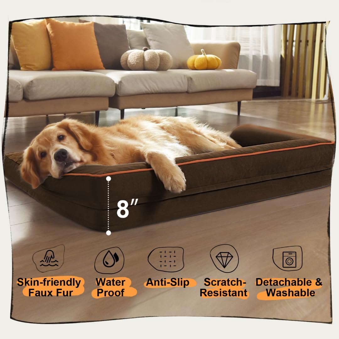 Large Dog Bed Orthopedic Washable - Beds Bolster - Medium XL XLarge Big Dogs - Memory Foam Couch Sofa - Waterproof with Removable Cover