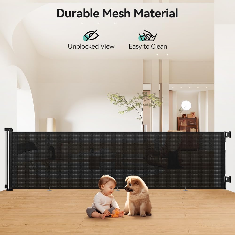 COMOMY 118" Retractable Baby Gates Extra Wide, Retractable Dog Gate for Large Openings, Extra Long Dog Gates for The House, Extra Large Mesh Pet Gate for Stairs, Doorways, Hallways, Indoor&Outdoor