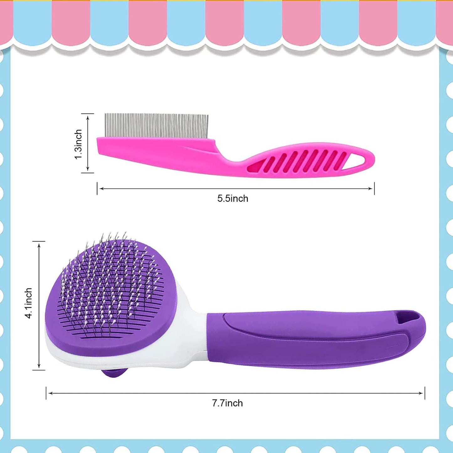 Cat Brushes for Indoor Cats, Dog Brush for Shedding with Metal Cat Comb, Self Cleaning Pet Hair Brush with Release Button for Grooming Kitten(Pink)