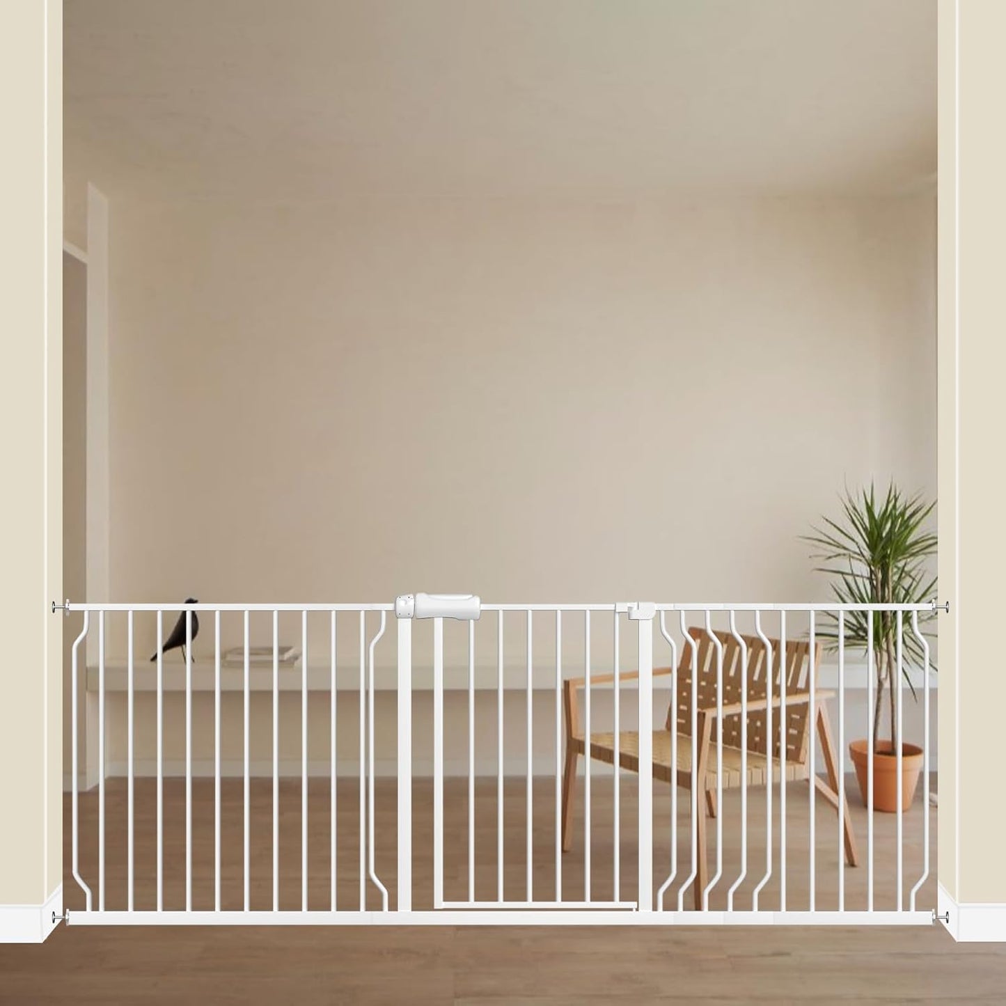 ALLAIBB Extra Wide Pressure Mounted Baby Gate Walk Through Child Kids Safety Toddler Tension White Long Large Pet Dog Gates with Extension for doorways Kitchen (57.48-62.20"/146-158cm, Black)