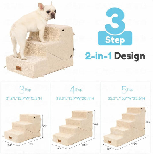 4-Step Dog Stair and Ramp for Small Dogs and Cats, Pet Steps for Bed with Non-Slip Bottom, Grey
