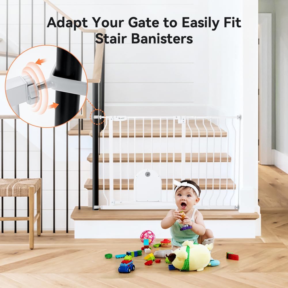 COMOMY 29.5-48.4" Baby Gate with Adjustable Cat Door,Extra Wide Metal Cat Gate for Stairs Doorways, Auto Close Dog Gate with Pet Door for House, Pressure Mounted Easy Walk Through (30" Tall, Black)