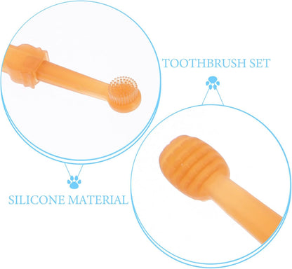1Set Silicone Toothbrush for Cats and Dogs Double-Headed Pet Toothbrush Kit Soft Material for Gentle Cleaning for Small Dogs and Puppies Promotes Oral Health