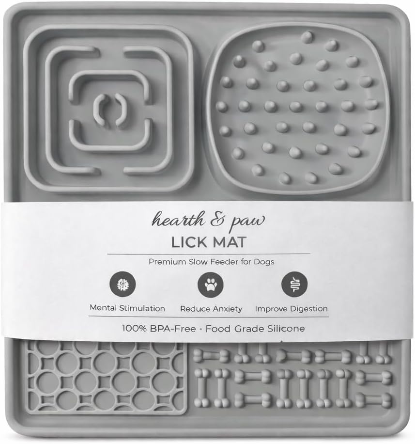 Hearth & Paw Silicone Lick Mat for Dogs Slow Feeder & Enrichment Mat, Food-Grade 100% BPA-Free Silicone, Mental Stimulation, Better Digestion, Anxiety Relief, Multiple Colors Available (Gray)